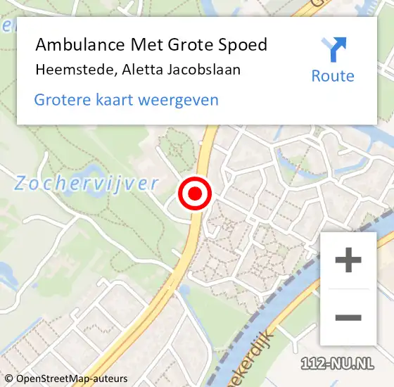 Locatie op kaart van de 112 melding: Ambulance Met Grote Spoed Naar Heemstede, Aletta Jacobslaan op 15 augustus 2019 06:55