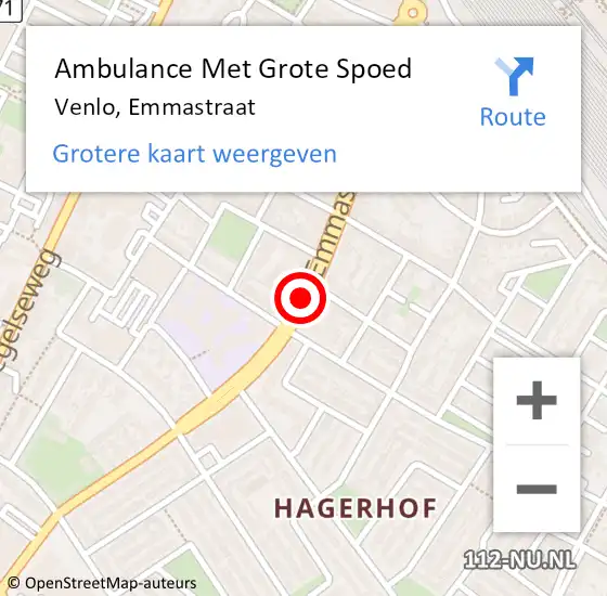 Locatie op kaart van de 112 melding: Ambulance Met Grote Spoed Naar Venlo, Emmastraat op 15 augustus 2019 08:11