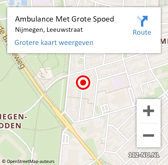 Locatie op kaart van de 112 melding: Ambulance Met Grote Spoed Naar Nijmegen, Leeuwstraat op 15 augustus 2019 08:52