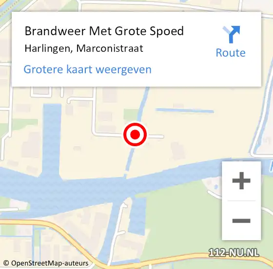 Locatie op kaart van de 112 melding: Brandweer Met Grote Spoed Naar Harlingen, Marconistraat op 15 augustus 2019 09:11