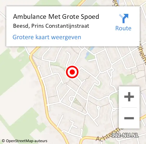 Locatie op kaart van de 112 melding: Ambulance Met Grote Spoed Naar Beesd, Prins Constantijnstraat op 15 augustus 2019 09:14