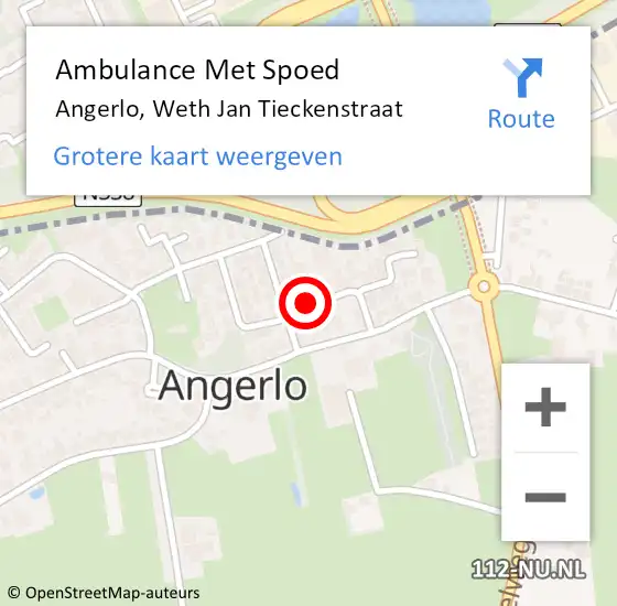 Locatie op kaart van de 112 melding: Ambulance Met Spoed Naar Angerlo, Weth Jan Tieckenstraat op 10 april 2014 16:56