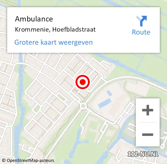 Locatie op kaart van de 112 melding: Ambulance Krommenie, Hoefbladstraat op 15 augustus 2019 10:21