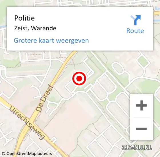 Locatie op kaart van de 112 melding: Politie Zeist, Warande op 15 augustus 2019 10:41