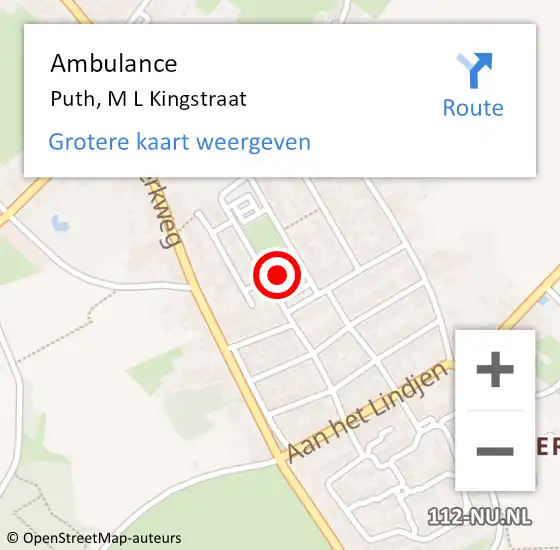 Locatie op kaart van de 112 melding: Ambulance Puth, M L Kingstraat op 10 april 2014 17:05