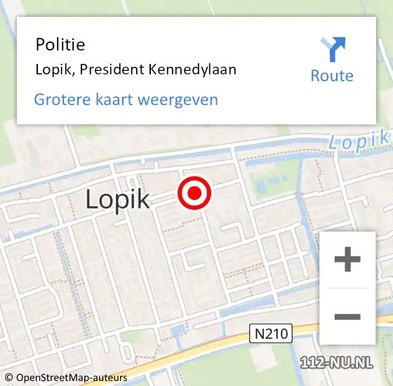 Locatie op kaart van de 112 melding: Politie Lopik, President Kennedylaan op 15 augustus 2019 12:15