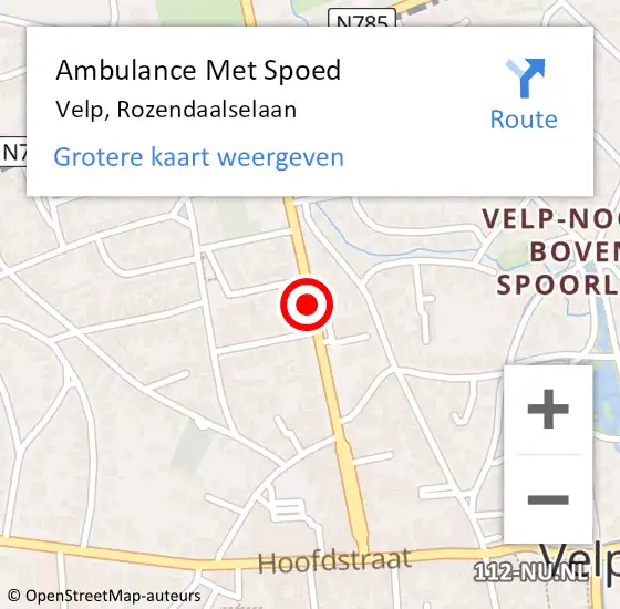 Locatie op kaart van de 112 melding: Ambulance Met Spoed Naar Velp, Rozendaalselaan op 15 augustus 2019 12:45