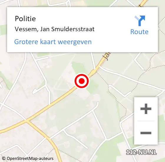 Locatie op kaart van de 112 melding: Politie Vessem, Jan Smuldersstraat op 15 augustus 2019 13:17