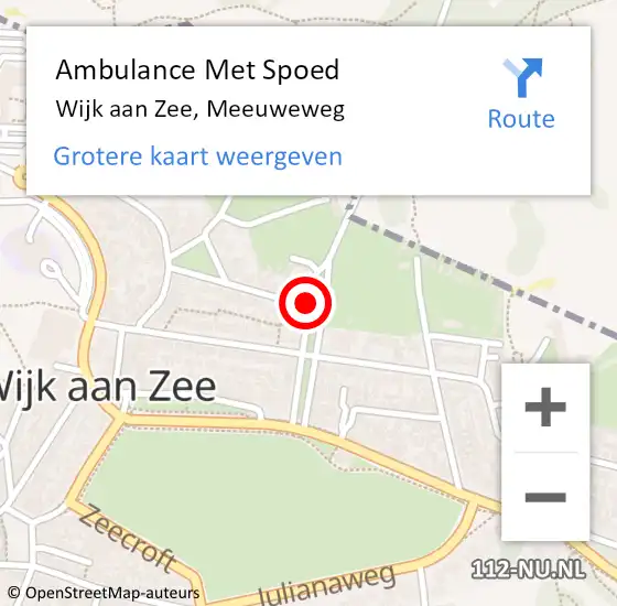 Locatie op kaart van de 112 melding: Ambulance Met Spoed Naar Wijk aan Zee, Meeuweweg op 15 augustus 2019 13:36