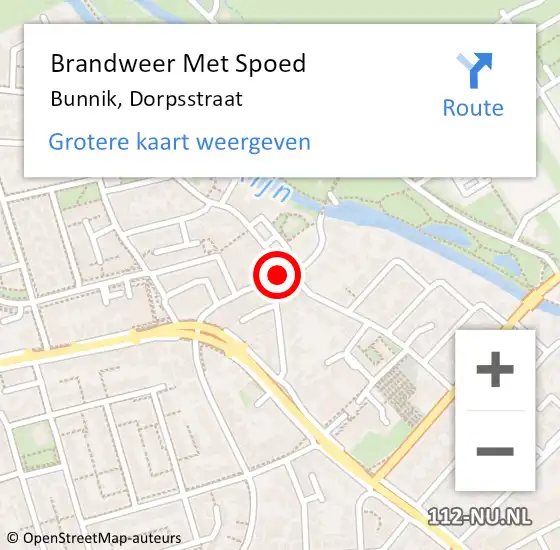 Locatie op kaart van de 112 melding: Brandweer Met Spoed Naar Bunnik, Dorpsstraat op 15 augustus 2019 13:40