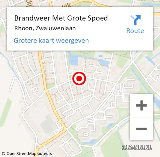 Locatie op kaart van de 112 melding: Brandweer Met Grote Spoed Naar Rhoon, Zwaluwenlaan op 15 augustus 2019 14:30