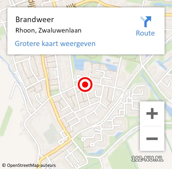 Locatie op kaart van de 112 melding: Brandweer Rhoon, Zwaluwenlaan op 15 augustus 2019 14:34