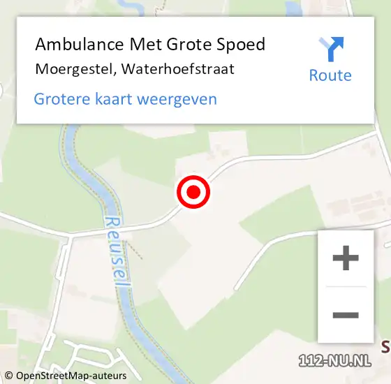 Locatie op kaart van de 112 melding: Ambulance Met Grote Spoed Naar Moergestel, Waterhoefstraat op 15 augustus 2019 14:49