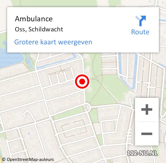 Locatie op kaart van de 112 melding: Ambulance Oss, Schildwacht op 15 augustus 2019 14:51