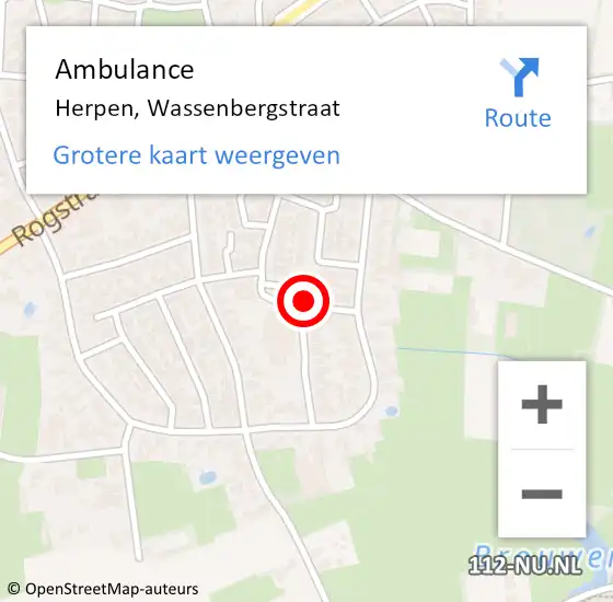 Locatie op kaart van de 112 melding: Ambulance Herpen, Wassenbergstraat op 15 augustus 2019 15:02