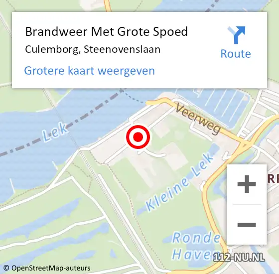 Locatie op kaart van de 112 melding: Brandweer Met Grote Spoed Naar Culemborg, Steenovenslaan op 15 augustus 2019 15:15