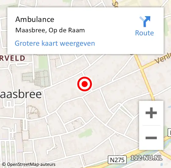 Locatie op kaart van de 112 melding: Ambulance Maasbree, Op de Raam op 10 april 2014 17:36