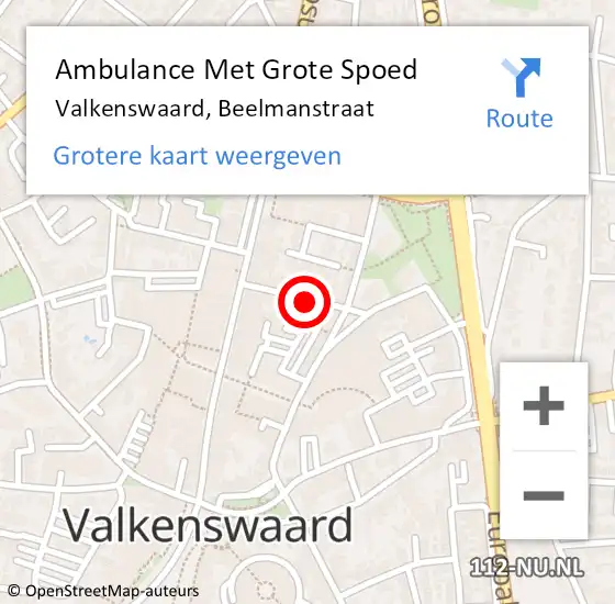 Locatie op kaart van de 112 melding: Ambulance Met Grote Spoed Naar Valkenswaard, Beelmanstraat op 15 augustus 2019 17:11