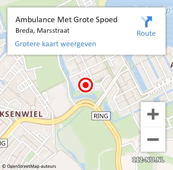 Locatie op kaart van de 112 melding: Ambulance Met Grote Spoed Naar Breda, Marsstraat op 15 augustus 2019 17:23