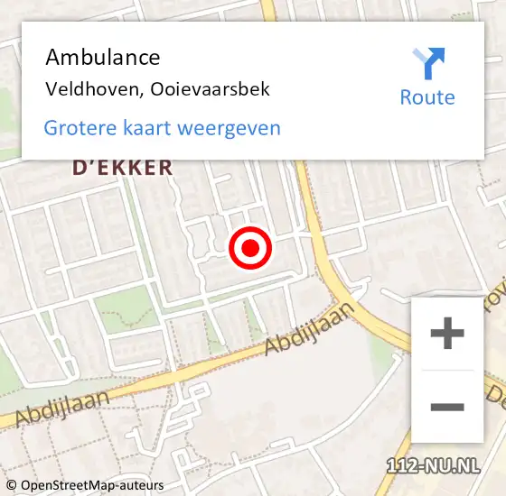 Locatie op kaart van de 112 melding: Ambulance Veldhoven, Ooievaarsbek op 15 augustus 2019 17:41