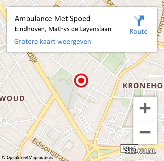 Locatie op kaart van de 112 melding: Ambulance Met Spoed Naar Eindhoven, Mathys de Layenslaan op 15 augustus 2019 17:45