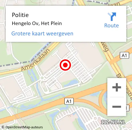 Locatie op kaart van de 112 melding: Politie Hengelo Ov, Het Plein op 15 augustus 2019 18:07