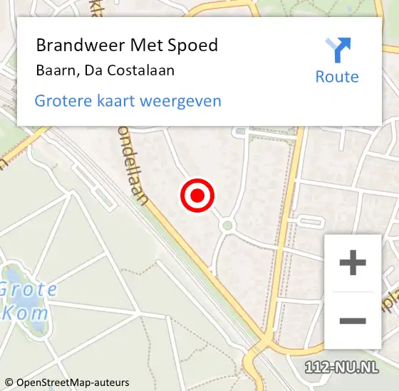 Locatie op kaart van de 112 melding: Brandweer Met Spoed Naar Baarn, Da Costalaan op 15 augustus 2019 19:47