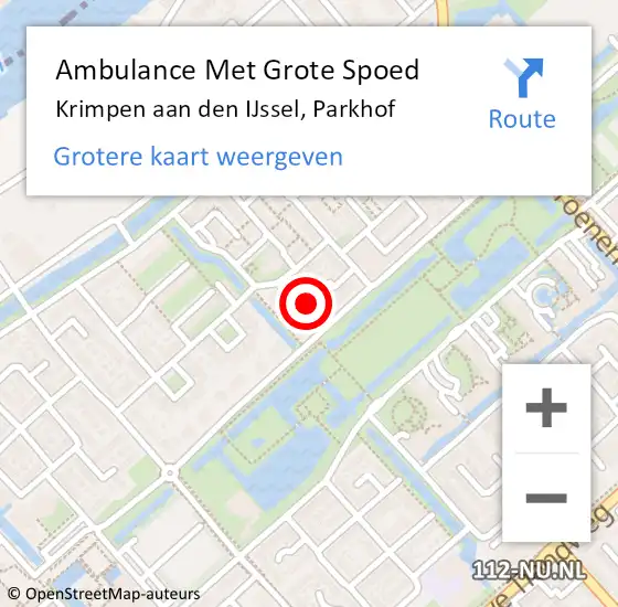 Locatie op kaart van de 112 melding: Ambulance Met Grote Spoed Naar Krimpen aan den IJssel, Parkhof op 15 augustus 2019 21:19