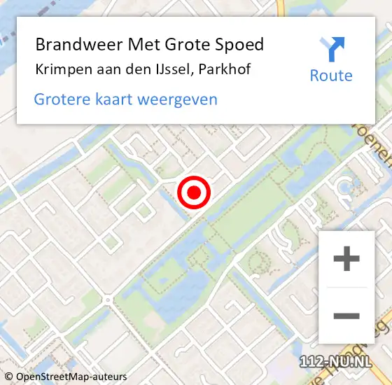 Locatie op kaart van de 112 melding: Brandweer Met Grote Spoed Naar Krimpen aan den IJssel, Parkhof op 15 augustus 2019 21:21