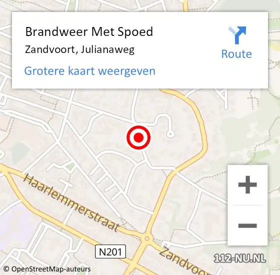 Locatie op kaart van de 112 melding: Brandweer Met Spoed Naar Zandvoort, Julianaweg op 15 augustus 2019 22:39