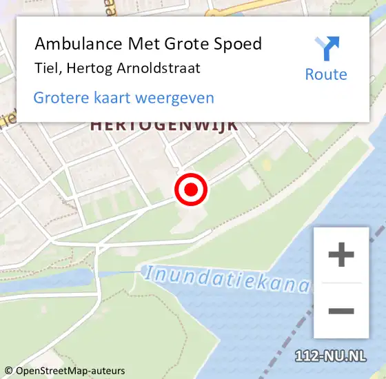 Locatie op kaart van de 112 melding: Ambulance Met Grote Spoed Naar Tiel, Hertog Arnoldstraat op 15 augustus 2019 22:51
