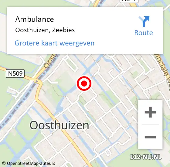 Locatie op kaart van de 112 melding: Ambulance Oosthuizen, Zeebies op 16 augustus 2019 00:45