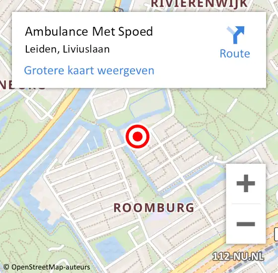 Locatie op kaart van de 112 melding: Ambulance Met Spoed Naar Leiden, Liviuslaan op 16 augustus 2019 01:01