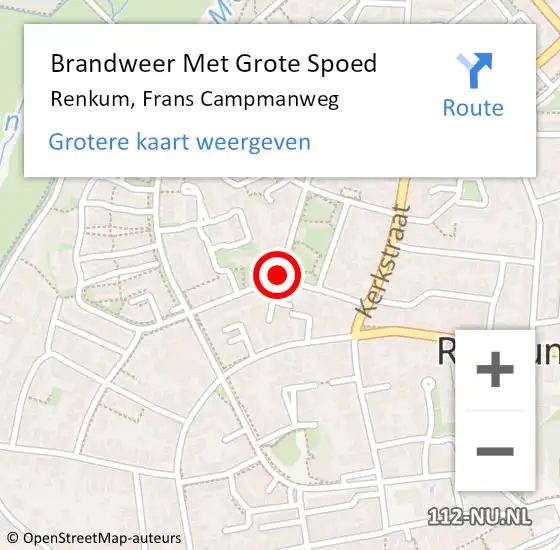 Locatie op kaart van de 112 melding: Brandweer Met Grote Spoed Naar Renkum, Frans Campmanweg op 16 augustus 2019 02:20