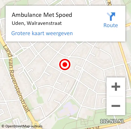 Locatie op kaart van de 112 melding: Ambulance Met Spoed Naar Uden, Walravenstraat op 16 augustus 2019 04:36