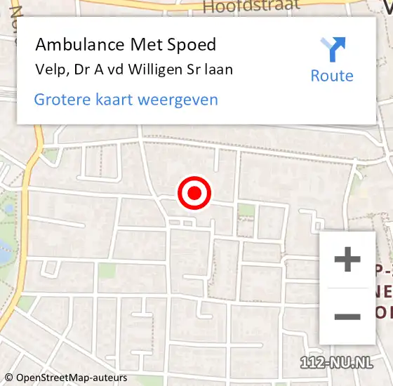 Locatie op kaart van de 112 melding: Ambulance Met Spoed Naar Velp, Dr A vd Willigen Sr laan op 16 augustus 2019 04:49