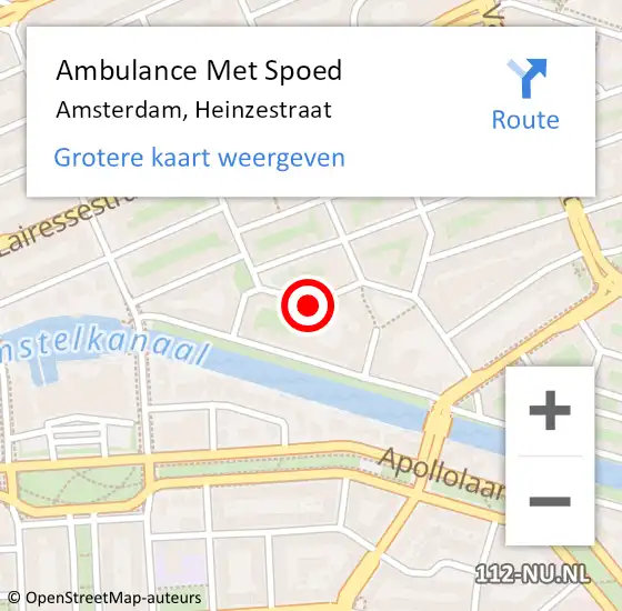 Locatie op kaart van de 112 melding: Ambulance Met Spoed Naar Amsterdam, Heinzestraat op 16 augustus 2019 05:33