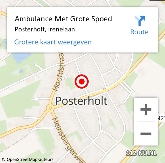 Locatie op kaart van de 112 melding: Ambulance Met Grote Spoed Naar Posterholt, Irenelaan op 16 augustus 2019 07:10