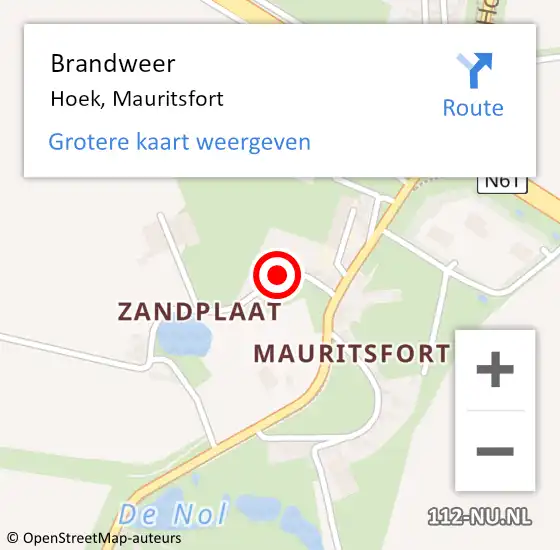 Locatie op kaart van de 112 melding: Brandweer Hoek, Mauritsfort op 16 augustus 2019 08:14