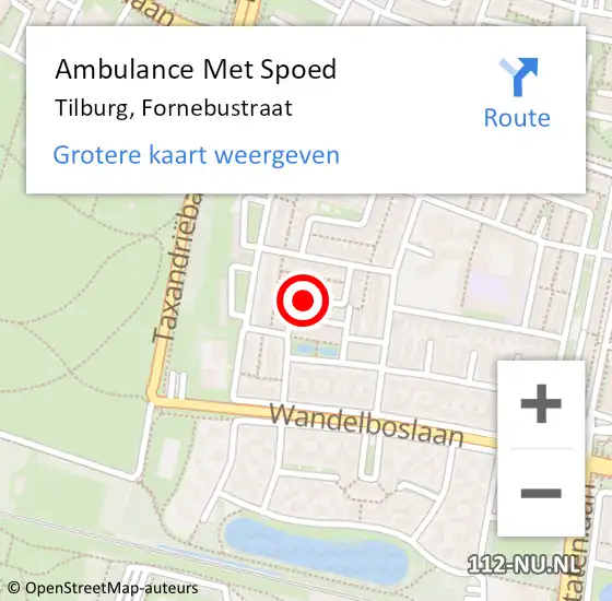 Locatie op kaart van de 112 melding: Ambulance Met Spoed Naar Tilburg, Fornebustraat op 16 augustus 2019 09:07