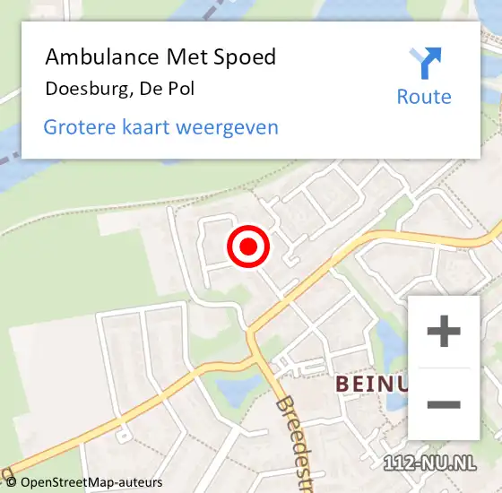 Locatie op kaart van de 112 melding: Ambulance Met Spoed Naar Doesburg, De Pol op 16 augustus 2019 10:41