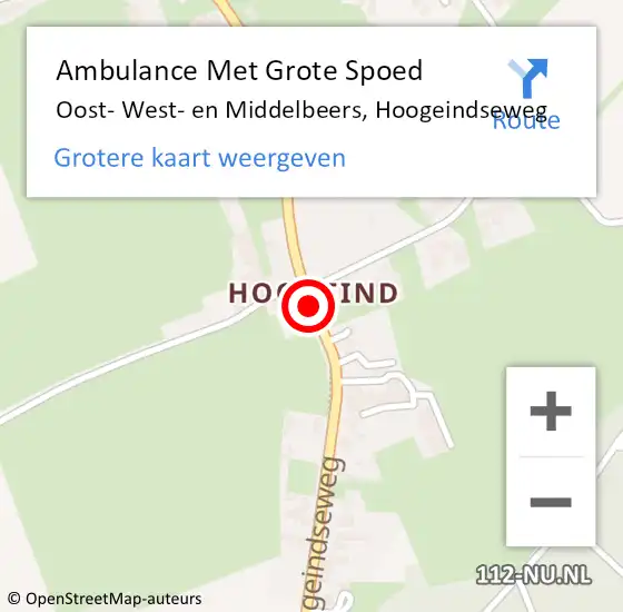 Locatie op kaart van de 112 melding: Ambulance Met Grote Spoed Naar Oost- West- en Middelbeers, Hoogeindseweg op 16 augustus 2019 10:41