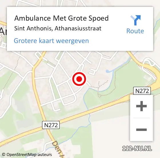 Locatie op kaart van de 112 melding: Ambulance Met Grote Spoed Naar Sint Anthonis, Athanasiusstraat op 16 augustus 2019 10:42