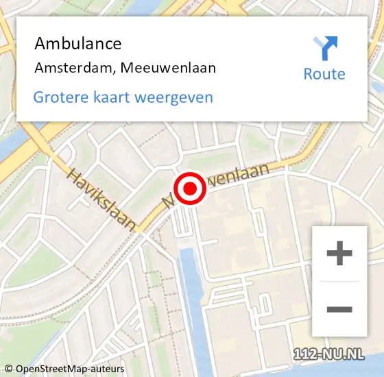 Locatie op kaart van de 112 melding: Ambulance Amsterdam, Meeuwenlaan op 16 augustus 2019 10:46