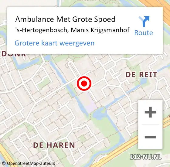 Locatie op kaart van de 112 melding: Ambulance Met Grote Spoed Naar 's-Hertogenbosch, Manis Krijgsmanhof op 16 augustus 2019 11:14