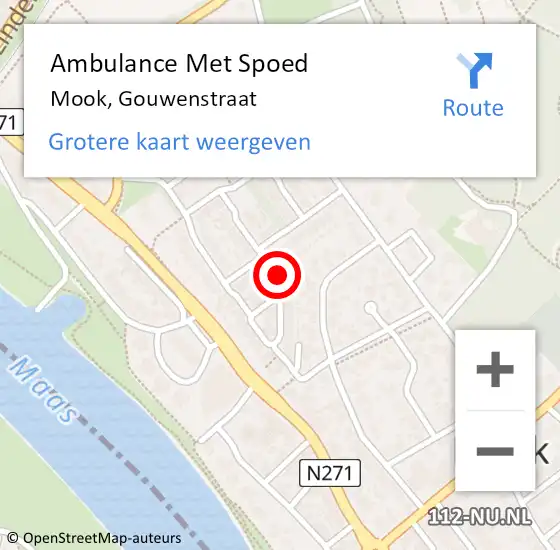 Locatie op kaart van de 112 melding: Ambulance Met Spoed Naar Mook, Gouwenstraat op 16 augustus 2019 11:54