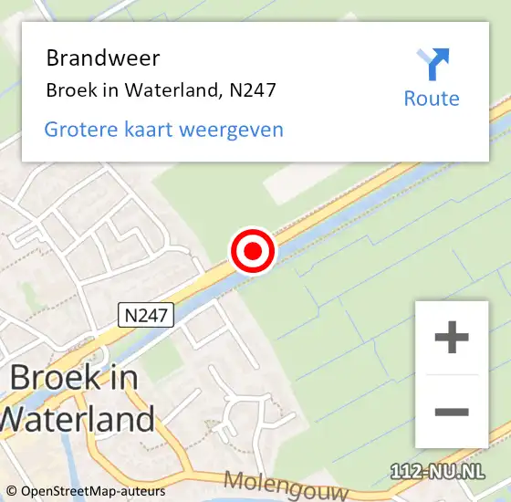 Locatie op kaart van de 112 melding: Brandweer Broek in Waterland, N247 op 16 augustus 2019 12:24