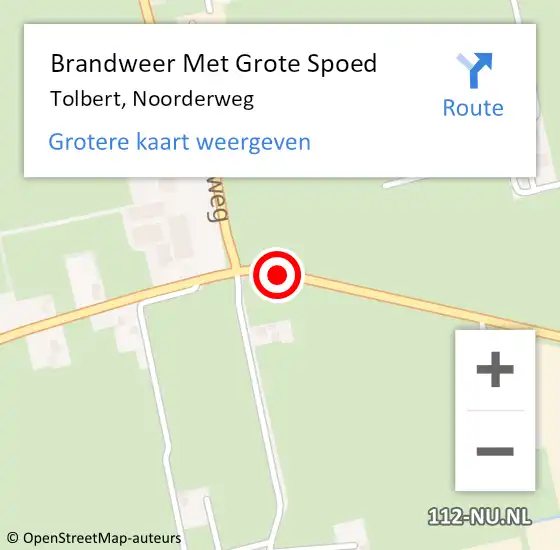 Locatie op kaart van de 112 melding: Brandweer Met Grote Spoed Naar Tolbert, Noorderweg op 16 augustus 2019 12:39