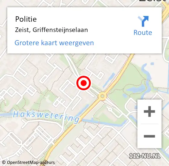 Locatie op kaart van de 112 melding: Politie Zeist, Griffensteijnselaan op 16 augustus 2019 12:52