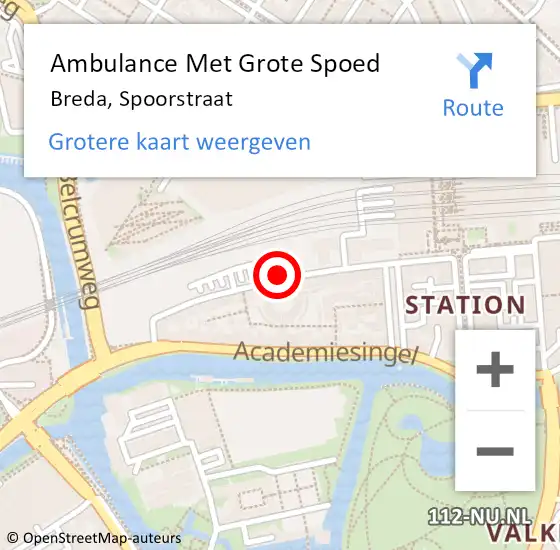 Locatie op kaart van de 112 melding: Ambulance Met Grote Spoed Naar Breda, Spoorstraat op 16 augustus 2019 13:42